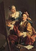 Georges desmarees Self-Portrait wiht his Daughter,Maria Antonia Sweden oil painting artist